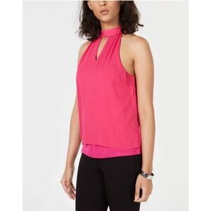 Bar III Fuscia Chocker Neck Keyhole Vented Blouse - L